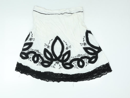 Per Una Womens White Polyester A-Line Skirt Size 14 Zip - Embroidered Lace Trim