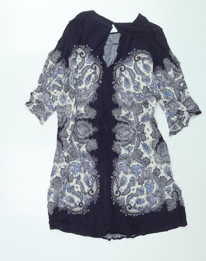 H&M Womens Purple Paisley Viscose Shift Size 12 Round Neck Button