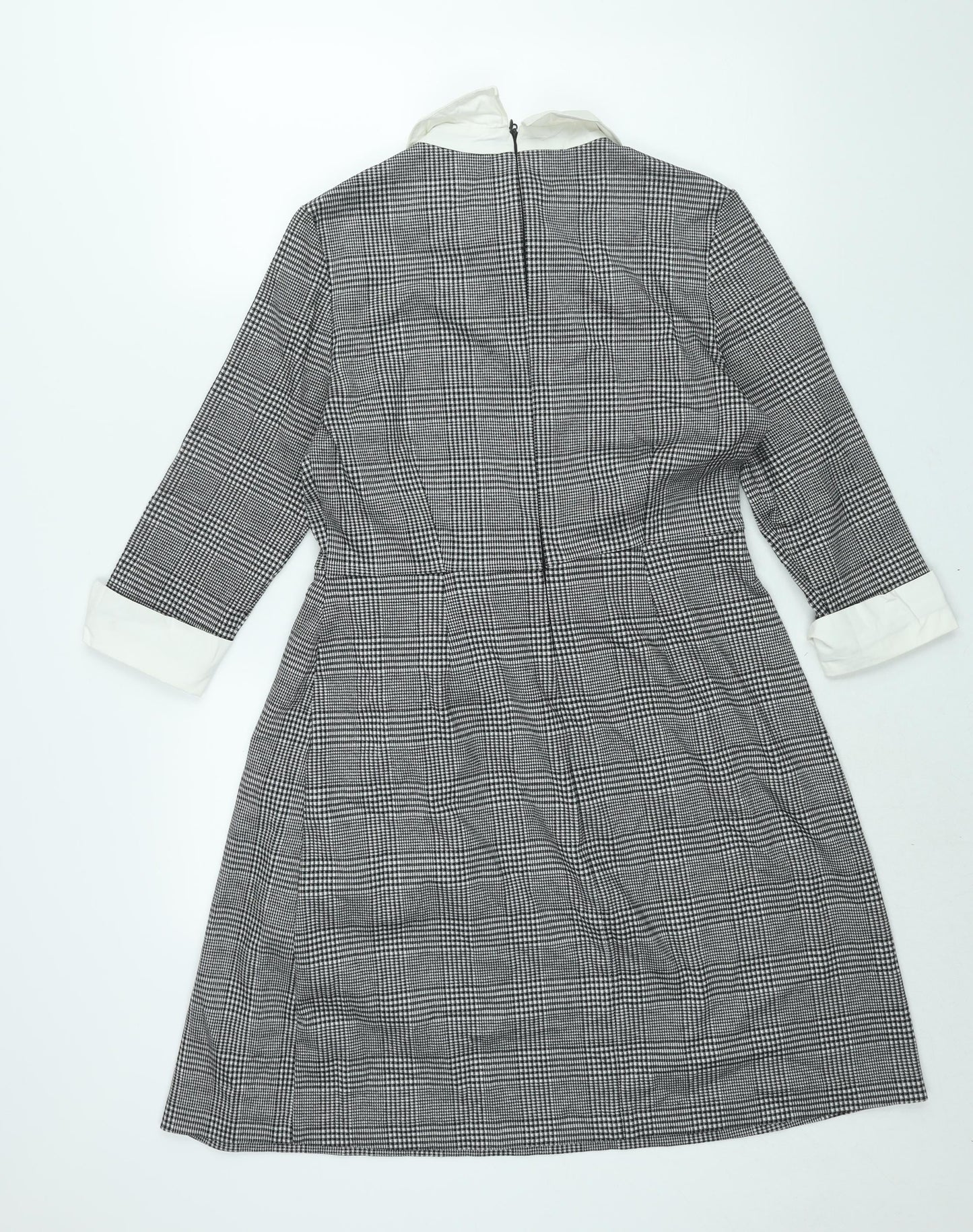 Marks and Spencer Womens Grey Check Polyester Shift Size 12 Collared Zip