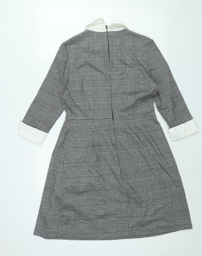 Marks and Spencer Womens Grey Check Polyester Shift Size 12 Collared Zip