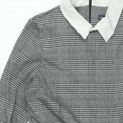Marks and Spencer Womens Grey Check Polyester Shift Size 12 Collared Zip