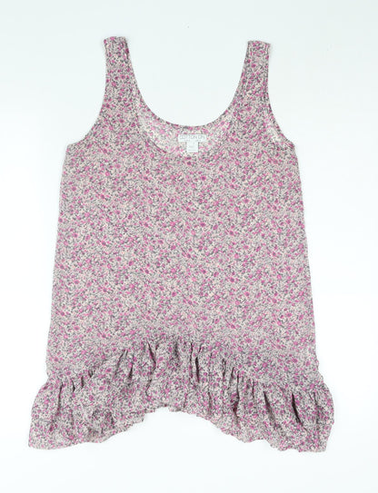 Cotton On Womens Pink Floral Polyester Camisole Blouse Size M Scoop Neck - Frill Semi Sheer