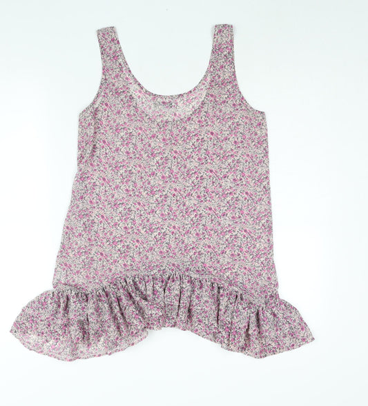Cotton On Womens Pink Floral Polyester Camisole Blouse Size M Scoop Neck - Frill Semi Sheer