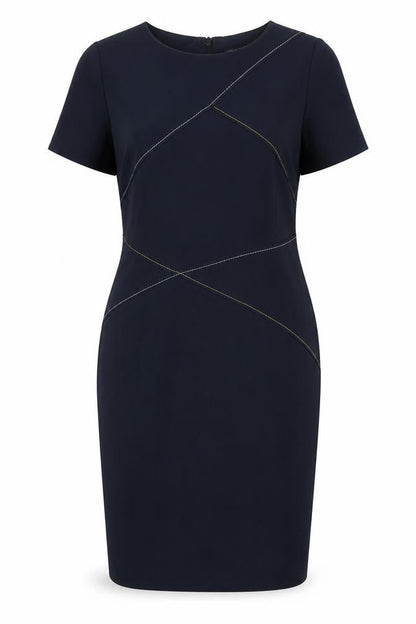 Marks and Spencer Womens Blue Polyester Shift Size 16 Round Neck Zip - Stitch Detail