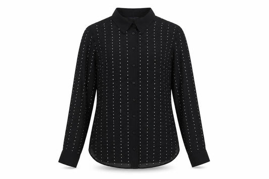 Marks & Spencer Womens Black Polyester Basic Button-Up Size 6 Collared - Studded