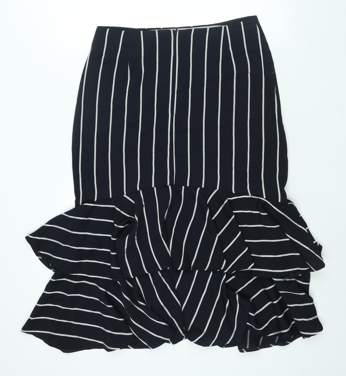 Marks and Spencer Womens Blue Striped Polyester Trumpet Skirt Size 14 Zip - Frill