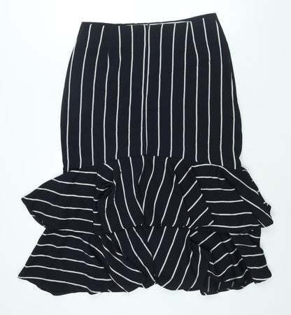 Marks and Spencer Womens Blue Striped Polyester Trumpet Skirt Size 14 Zip - Frill