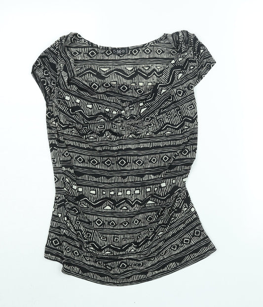 CMD Womens Black Geometric Polyester Basic Blouse Size 12 Cowl Neck