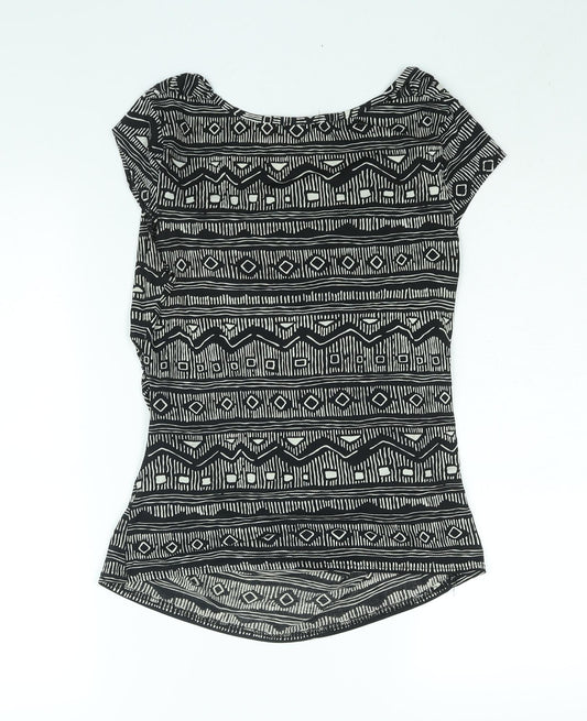 CMD Womens Black Geometric Polyester Basic Blouse Size 12 Cowl Neck