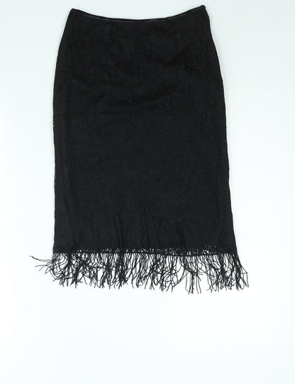 Etam Womens Black Polyester Straight & Pencil Skirt Size 10 Zip - Tassle