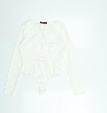 Edge Street Womens White Polyester Bodysuit One-Piece Size 10 Snap - Lace Cut Out
