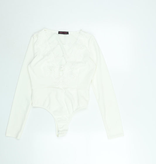 Edge Street Womens White Polyester Bodysuit One-Piece Size 10 Snap - Lace Cut Out