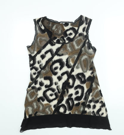 Per Una Womens Brown Geometric Polyester Camisole Blouse Size 12 Scoop Neck - Frill
