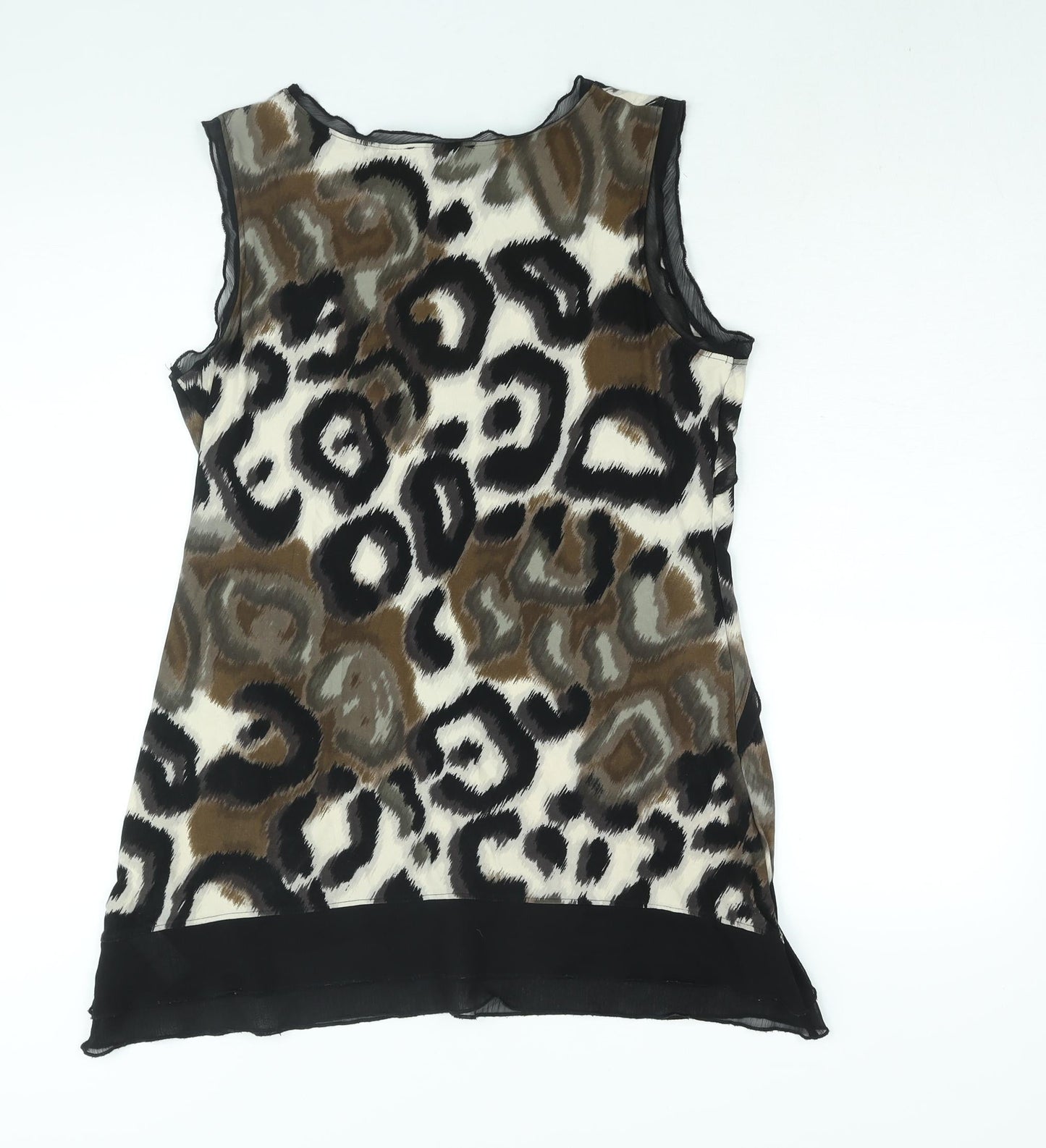 Per Una Womens Brown Geometric Polyester Camisole Blouse Size 12 Scoop Neck - Frill
