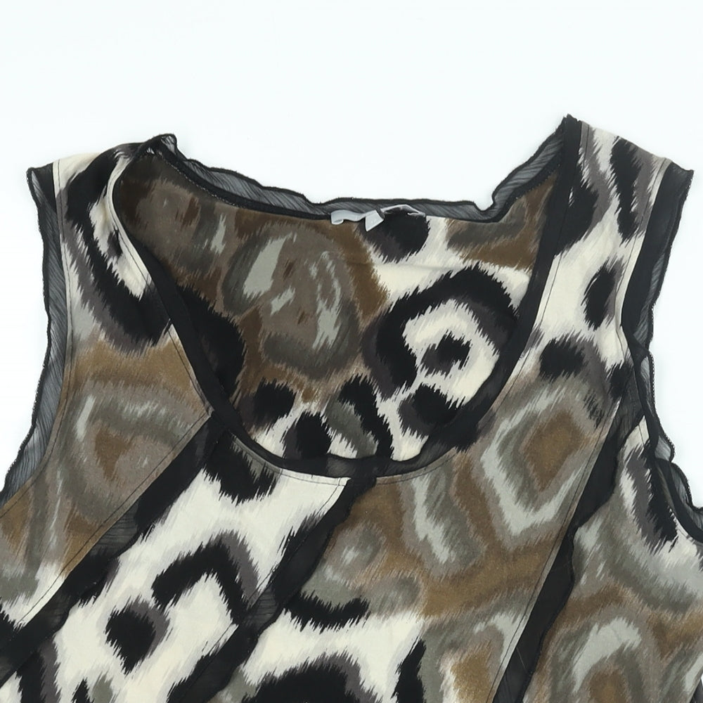 Per Una Womens Brown Geometric Polyester Camisole Blouse Size 12 Scoop Neck - Frill