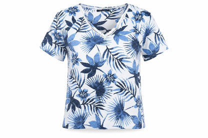 Marks & Spencer Womens Blue Floral Polyester Basic Blouse Size 10 V-Neck