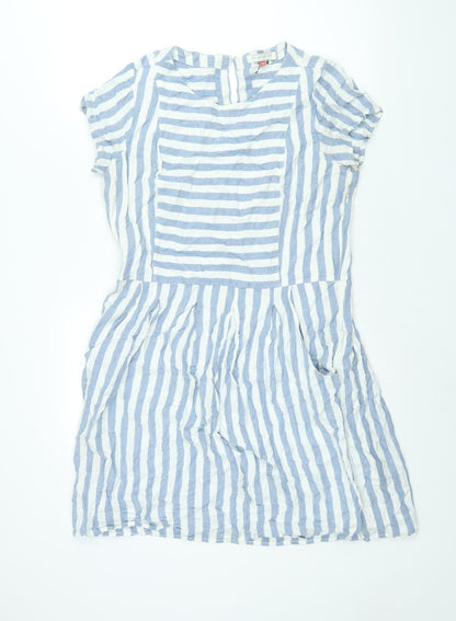 Brakeburn Womens Blue Striped Viscose Sheath Size 12 Round Neck Zip
