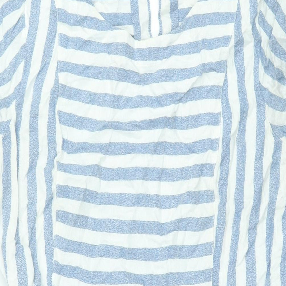 Brakeburn Womens Blue Striped Viscose Sheath Size 12 Round Neck Zip