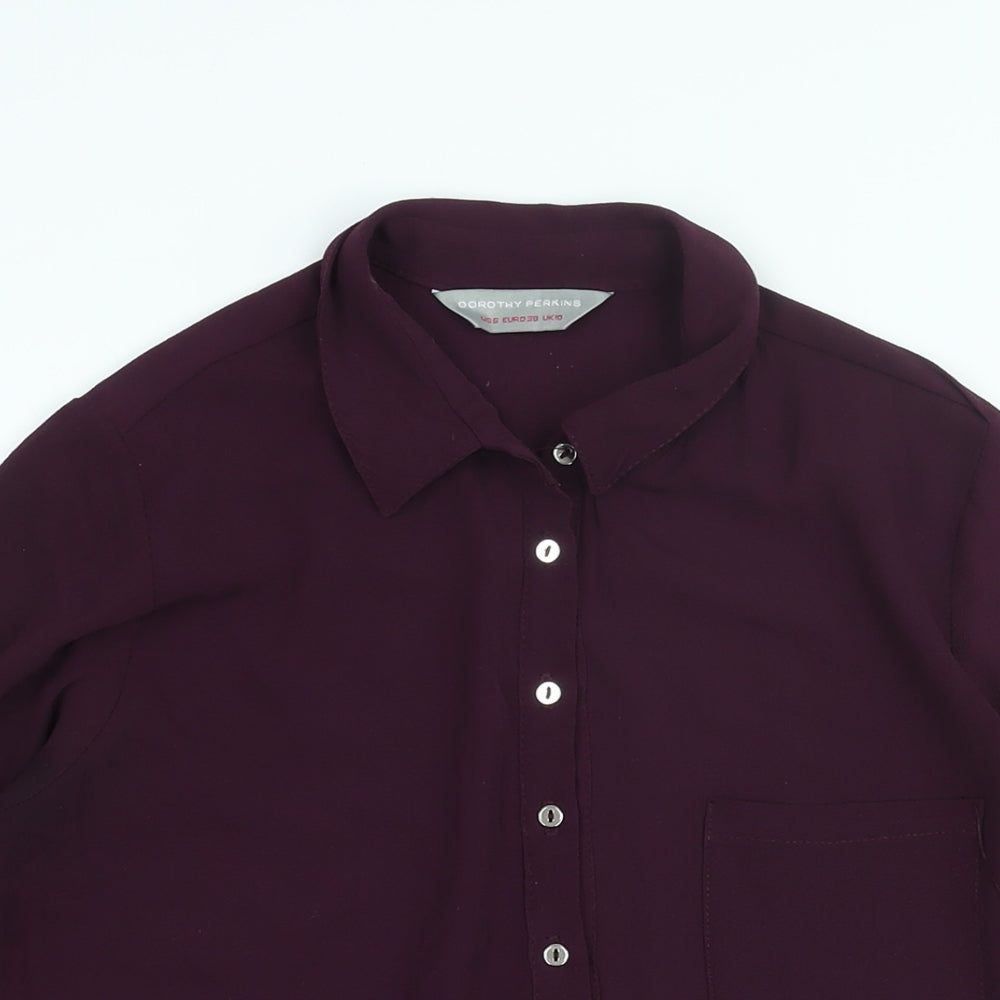 Dorothy Perkins Womens Purple Polyester Basic Button-Up Size 10 Collared
