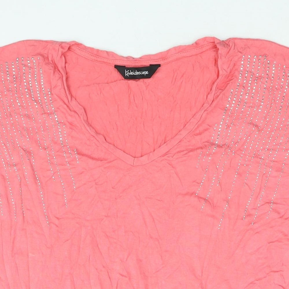 Kaleidoscope Womens Pink Viscose Basic Blouse Size 16 V-Neck - Rhinestone Detail
