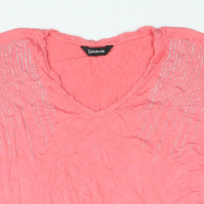 Kaleidoscope Womens Pink Viscose Basic Blouse Size 16 V-Neck - Rhinestone Detail