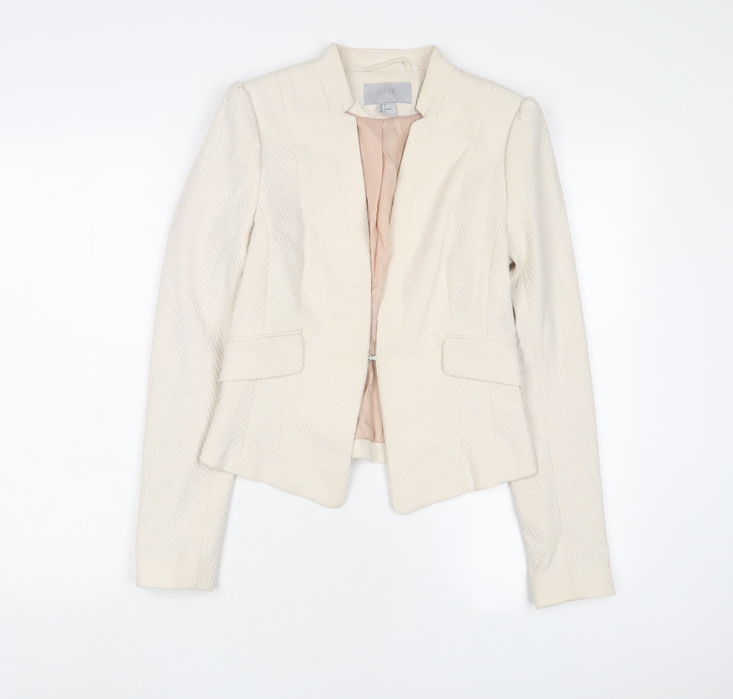 H&M Womens Beige Jacket Blazer Size 8 Hook & Eye