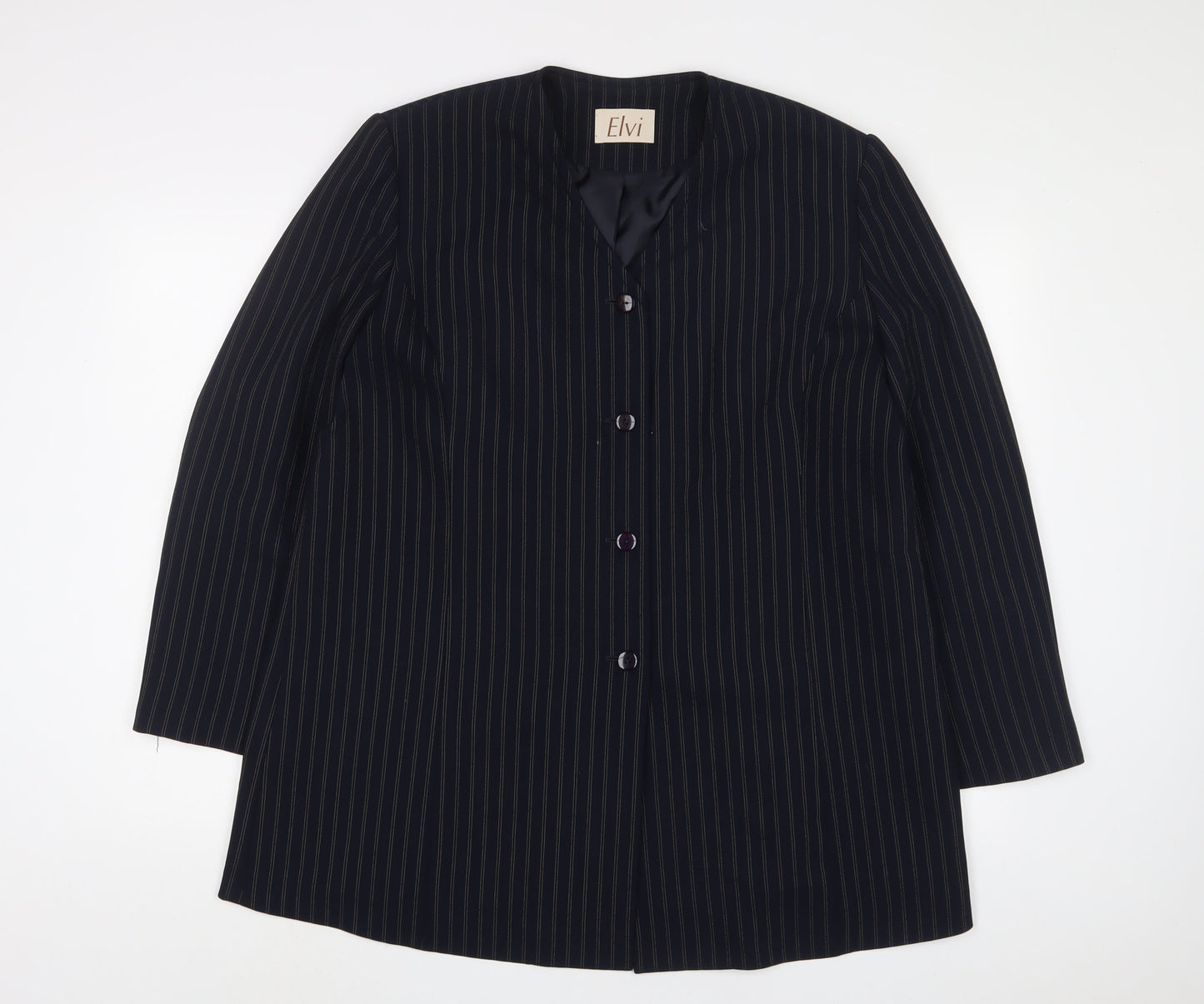 ELVI Womens Blue Striped Jacket Blazer Size 20 Button
