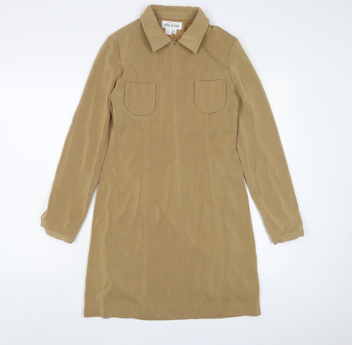 NinetoFive Womens Brown Polyester A-Line Size 8 Collared Zip