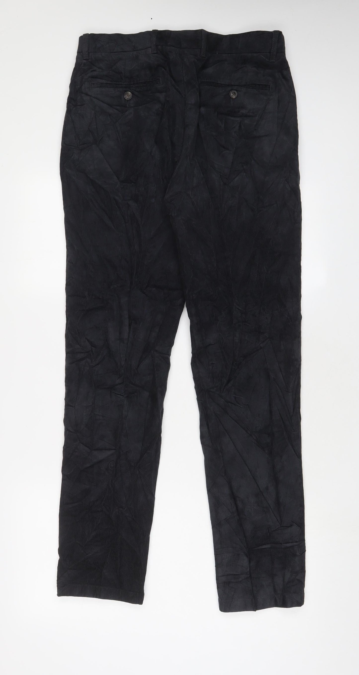 Marks and Spencer Mens Black Cotton Trousers Size 30 in L33 in Regular Hook & Eye - Long Leg