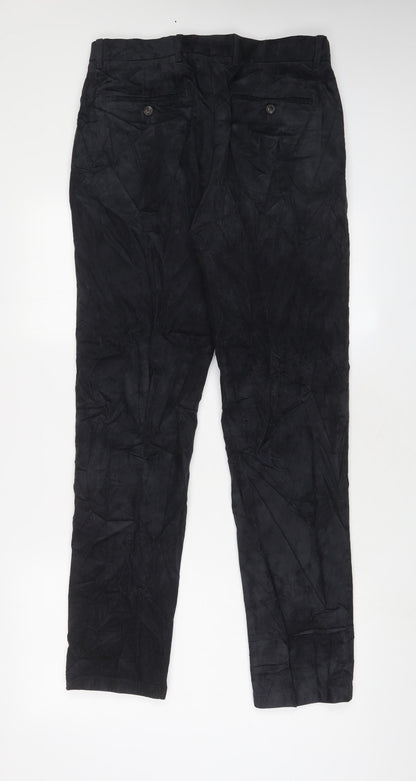 Marks and Spencer Mens Black Cotton Trousers Size 30 in L33 in Regular Hook & Eye - Long Leg