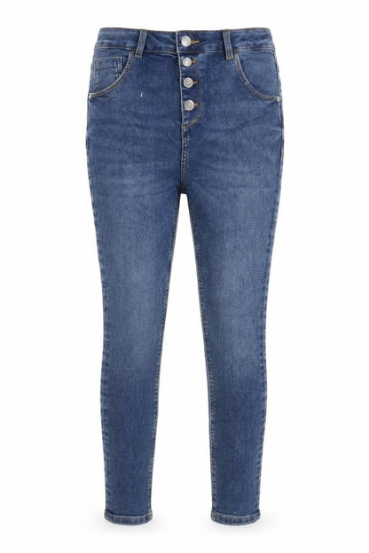 Marks & Spencer Girls Blue Cotton Skinny Jeans Size 9-10 Years L23 in Regular Button