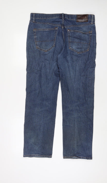 Marks and Spencer Mens Blue Cotton Straight Jeans Size 34 in L29 in Regular Zip - Short Leg