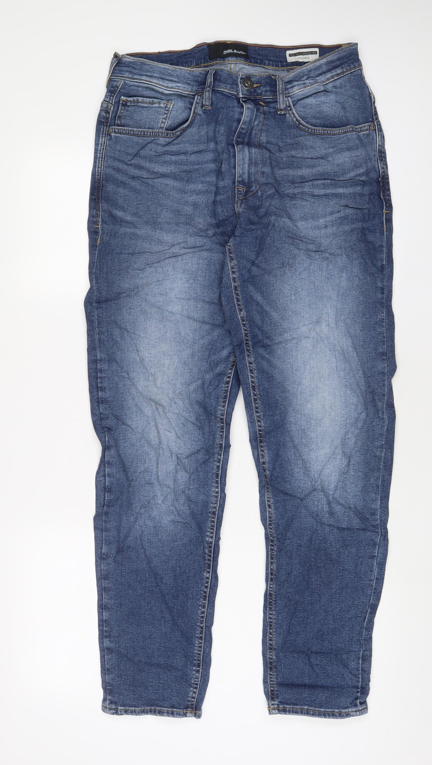 Blend Mens Blue Cotton Straight Jeans Size 32 in L30 in Relaxed Zip