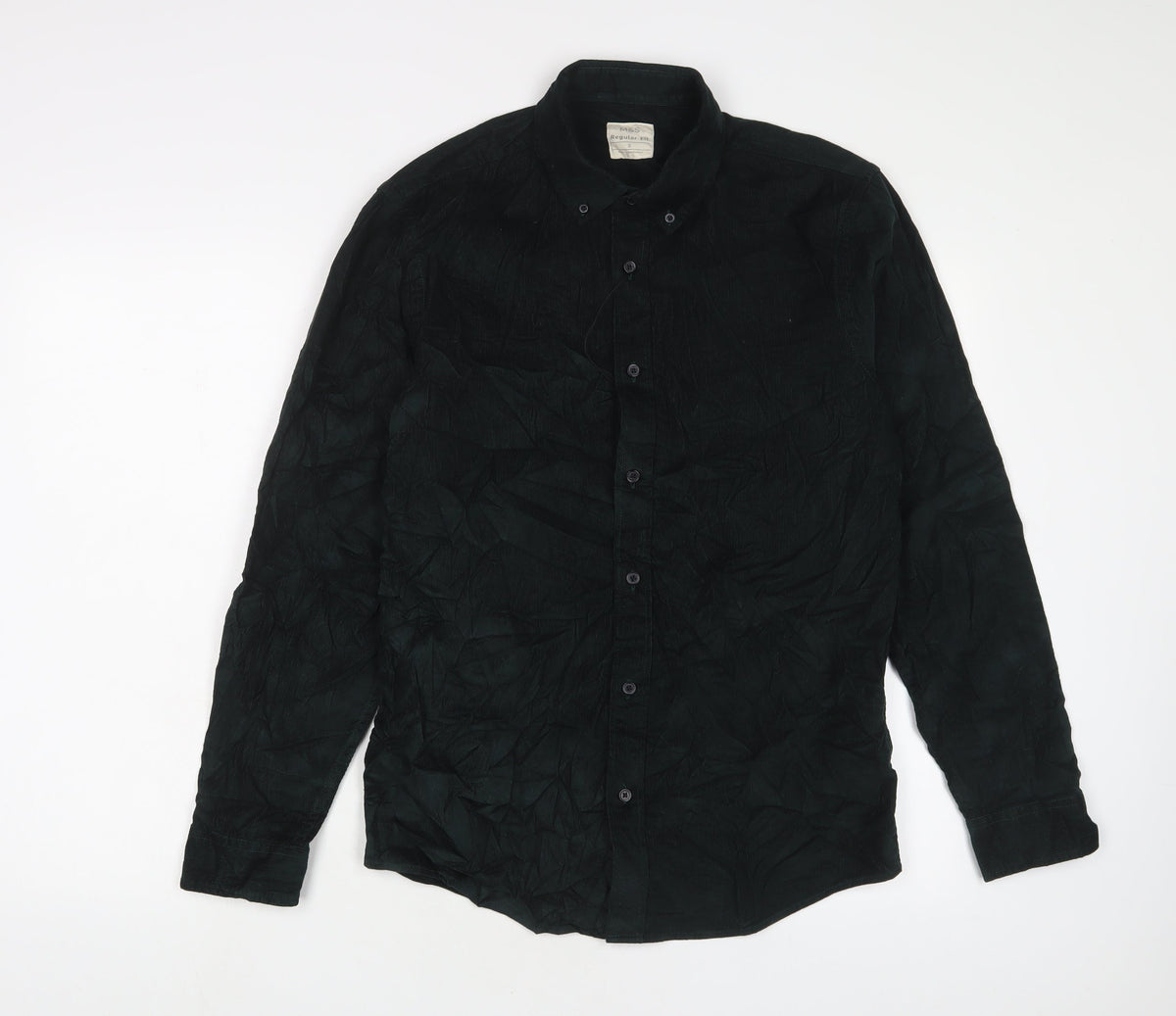 Marks & Spencer Mens Green Cotton Button-Up Size S Collared Button