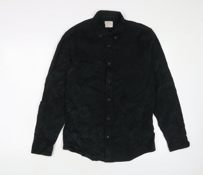 Marks & Spencer Mens Green Cotton Button-Up Size S Collared Button