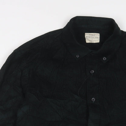 Marks & Spencer Mens Green Cotton Button-Up Size S Collared Button