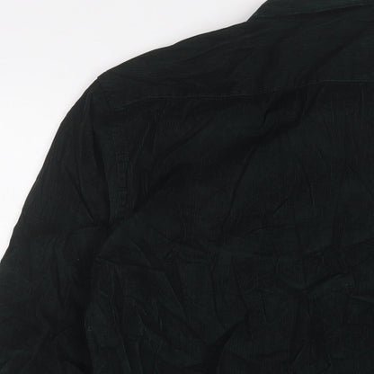 Marks & Spencer Mens Green Cotton Button-Up Size S Collared Button