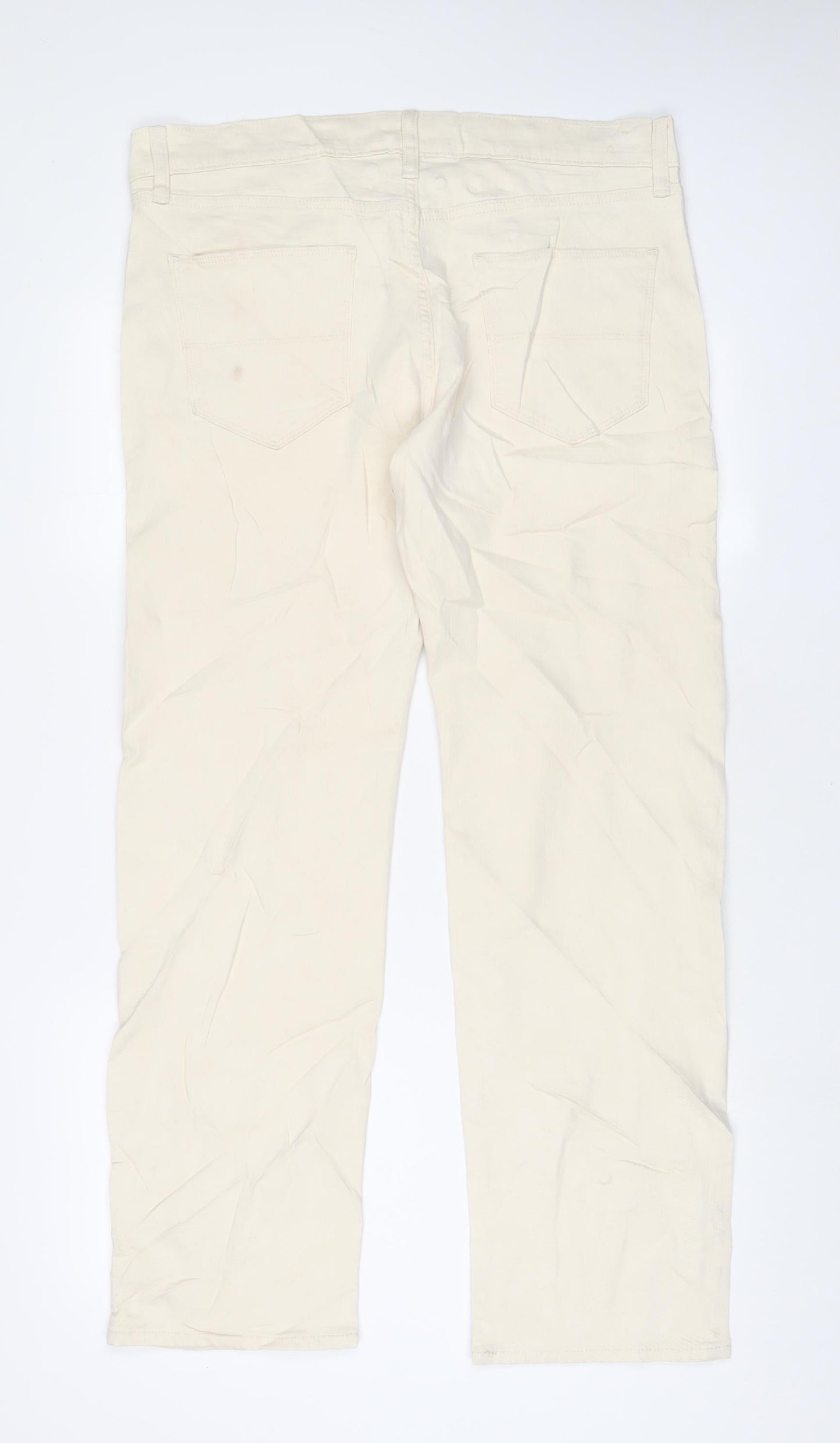Marks and Spencer Mens Beige Cotton Straight Jeans Size 34 in L31 in Regular Zip