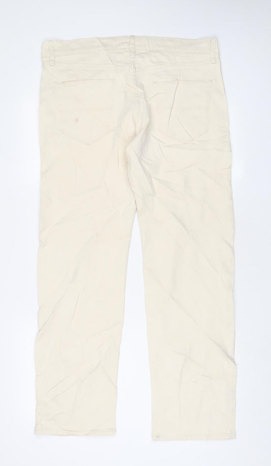 Marks and Spencer Mens Beige Cotton Straight Jeans Size 34 in L31 in Regular Zip