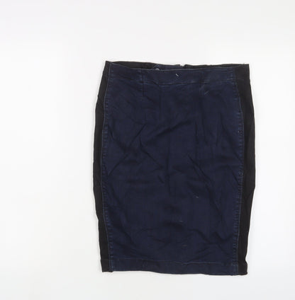 F&F Womens Blue Cotton A-Line Skirt Size 8 Zip