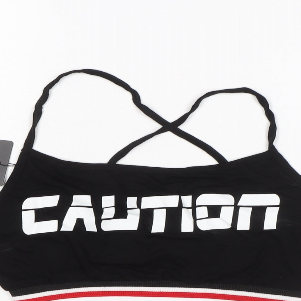 PRETTYLITTLETHING Womens Black Cotton Cropped T-Shirt Size 10 Boat Neck