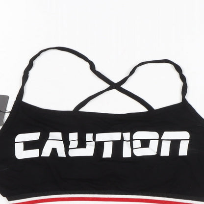 PRETTYLITTLETHING Womens Black Cotton Cropped T-Shirt Size 10 Boat Neck