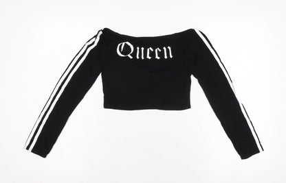 Womens UK Size 10 PRETTYLITTLETHING Black Cropped T-Shirt