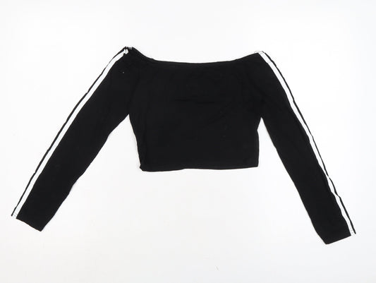 Womens UK Size 10 PRETTYLITTLETHING Black Cropped T-Shirt