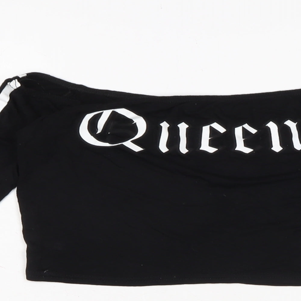 Womens UK Size 10 PRETTYLITTLETHING Black Cropped T-Shirt