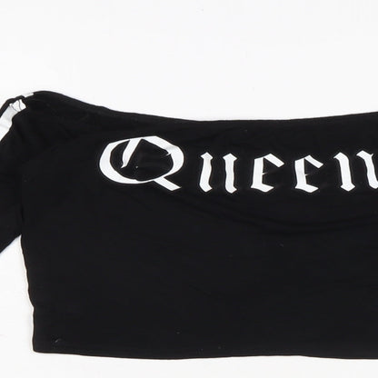 Womens UK Size 10 PRETTYLITTLETHING Black Cropped T-Shirt