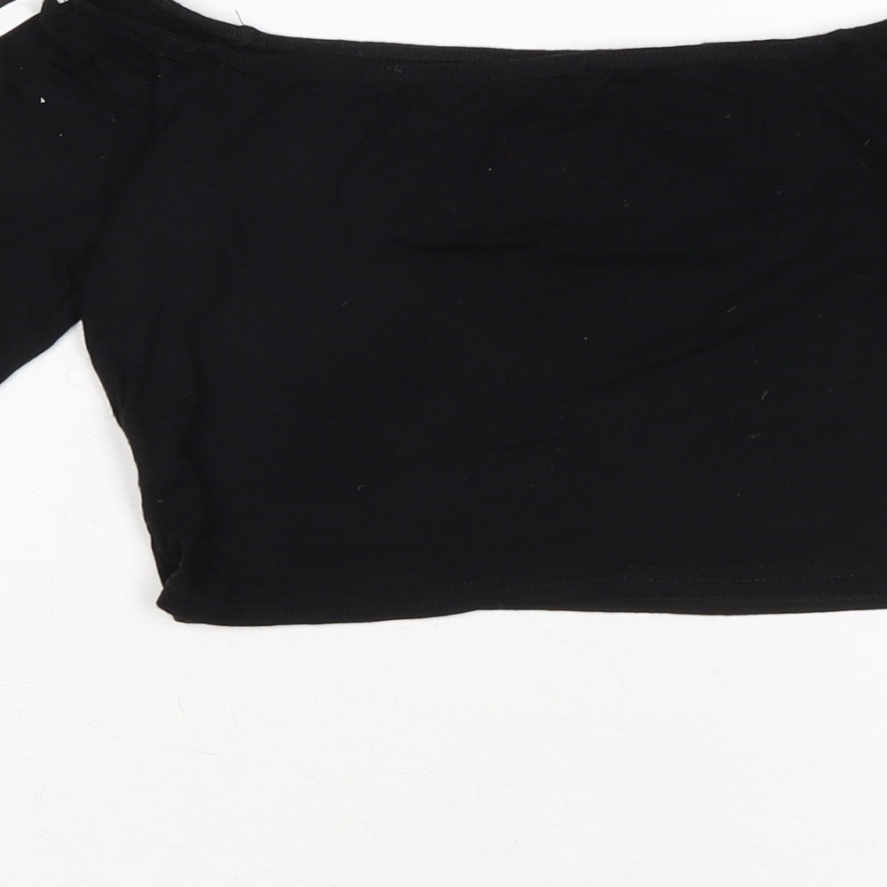 Womens UK Size 10 PRETTYLITTLETHING Black Cropped T-Shirt