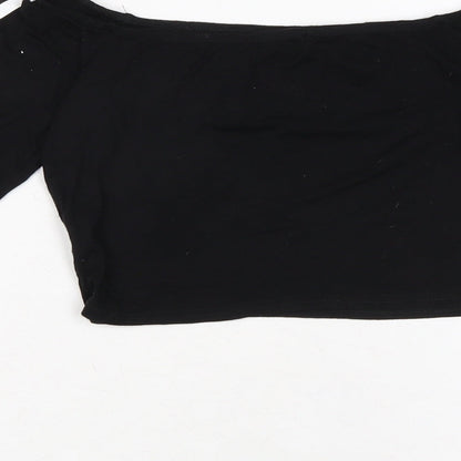 Womens UK Size 10 PRETTYLITTLETHING Black Cropped T-Shirt