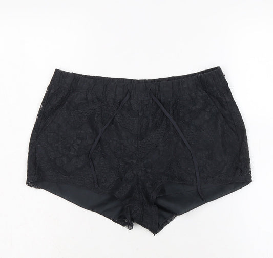 Divided Womens Black Cotton Basic Shorts Size S Regular Tie