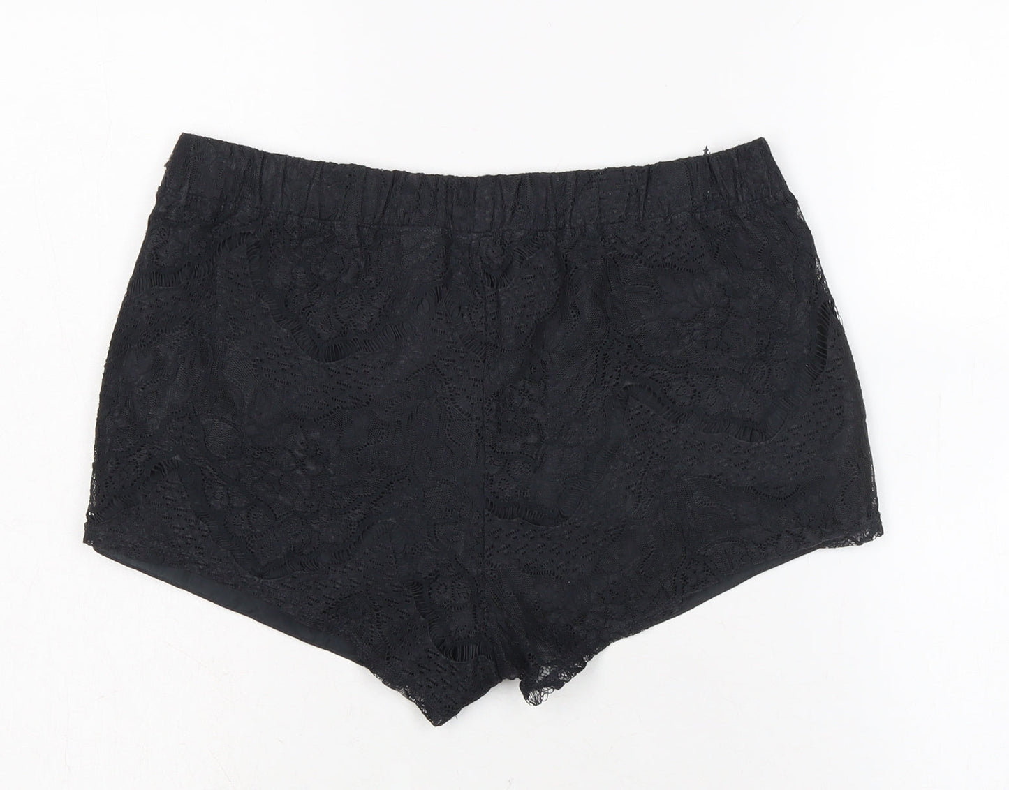 Divided Womens Black Cotton Basic Shorts Size S Regular Tie